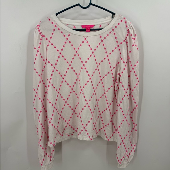 Lilly Pulitzer Tops - White Long Sleeve Top with Pink Diamond Dot Pattern